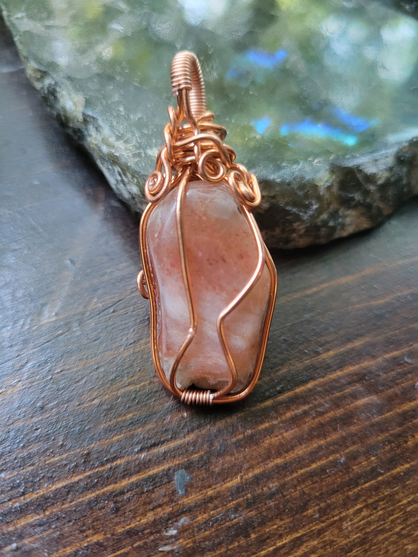 Confetti Sunstone Wire Wrapped Pendant Necklace