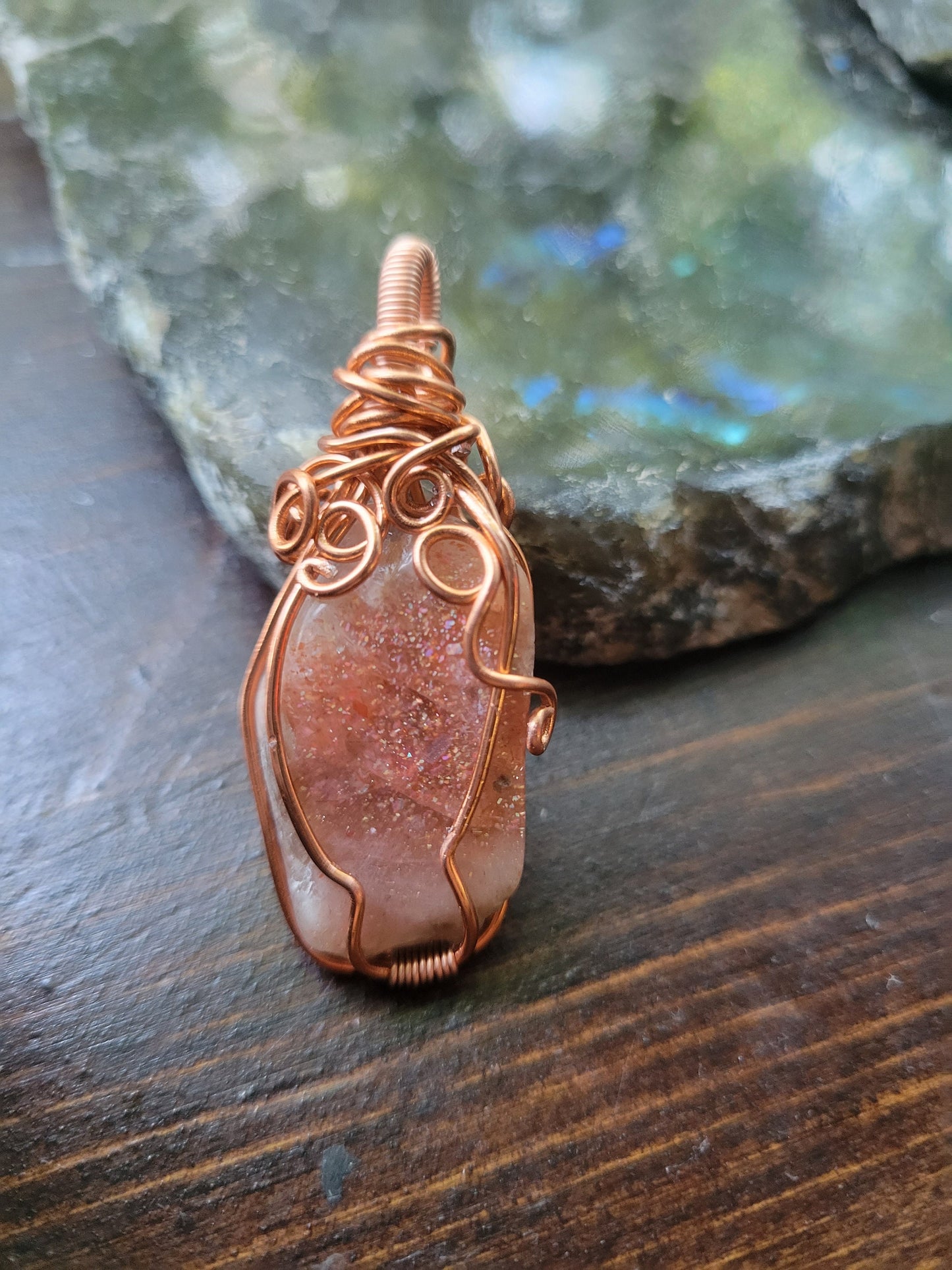 Confetti Sunstone Wire Wrapped Pendant Necklace