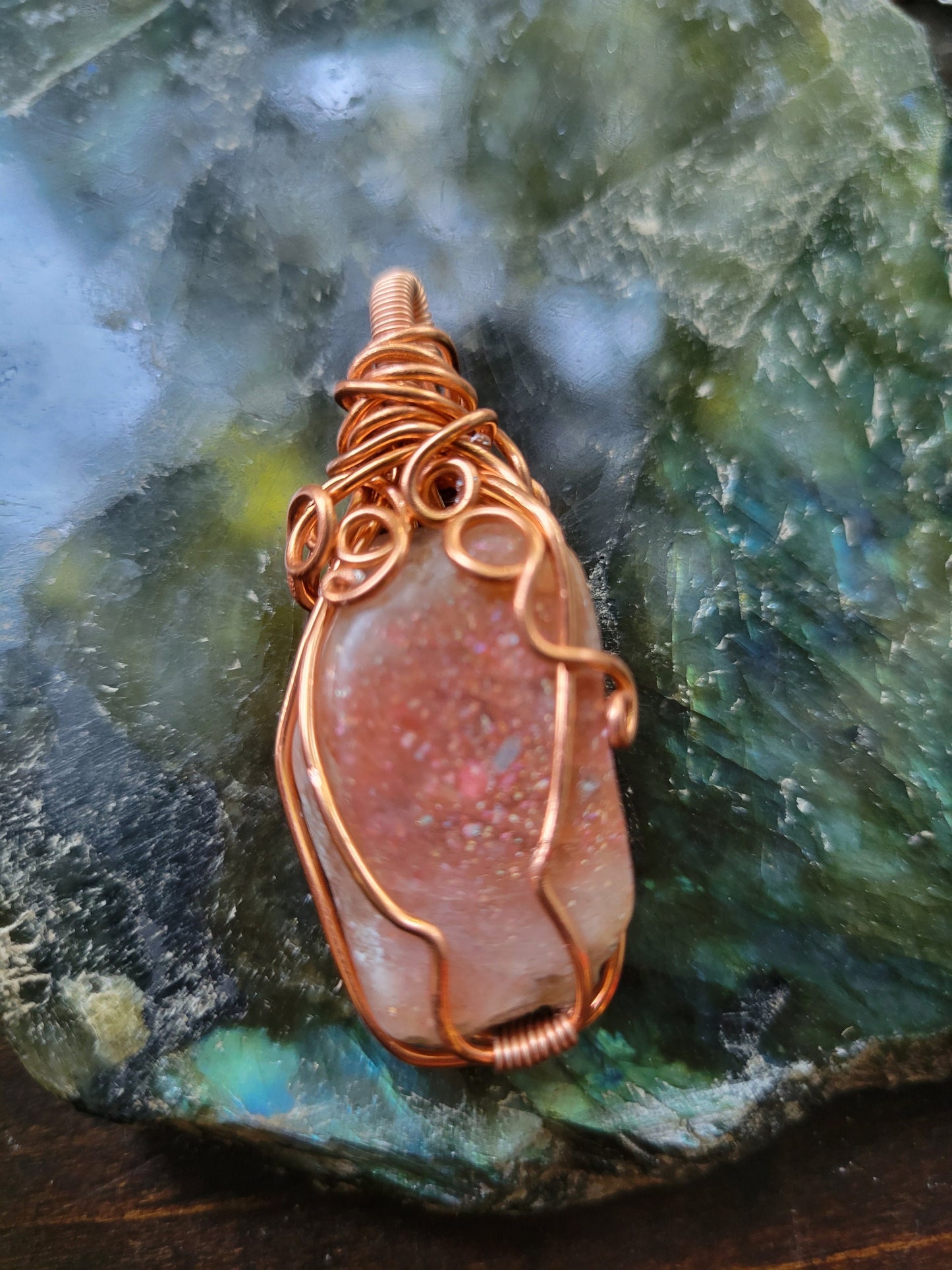 Confetti Sunstone Wire Wrapped Pendant Necklace