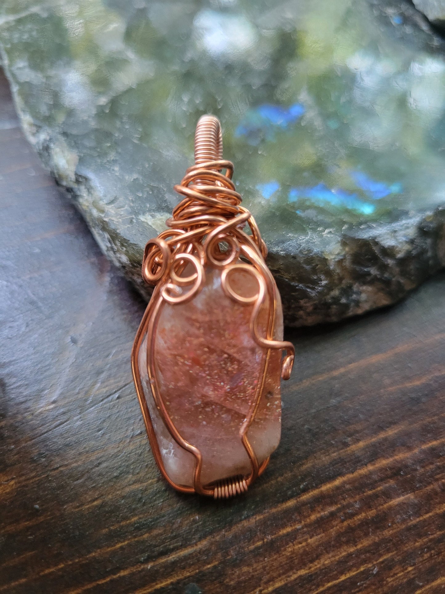 Confetti Sunstone Wire Wrapped Pendant Necklace